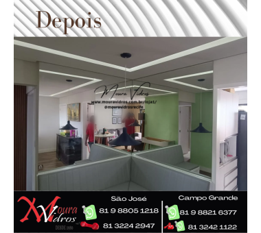 ESPELHO APARTAMENTO PAREDE EM  L ANTES E DEPOIS